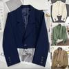 Women Suit Coat Lapel Long Sleeve Short Suit Jacket Solid Color Casual Commute Style Suit Coat