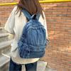 Japanese Style Denim Backpack Street Style Solid Crossbody Bag Portable Vintage Handbag  Travel