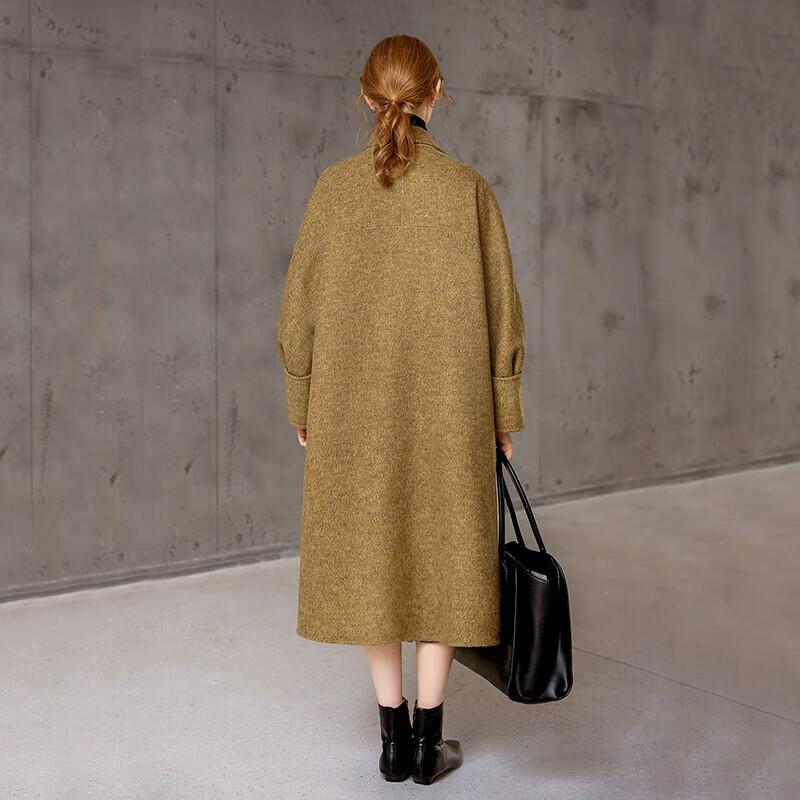 Tachi Women's Double-breasted Mid-length Wool Blend Coat