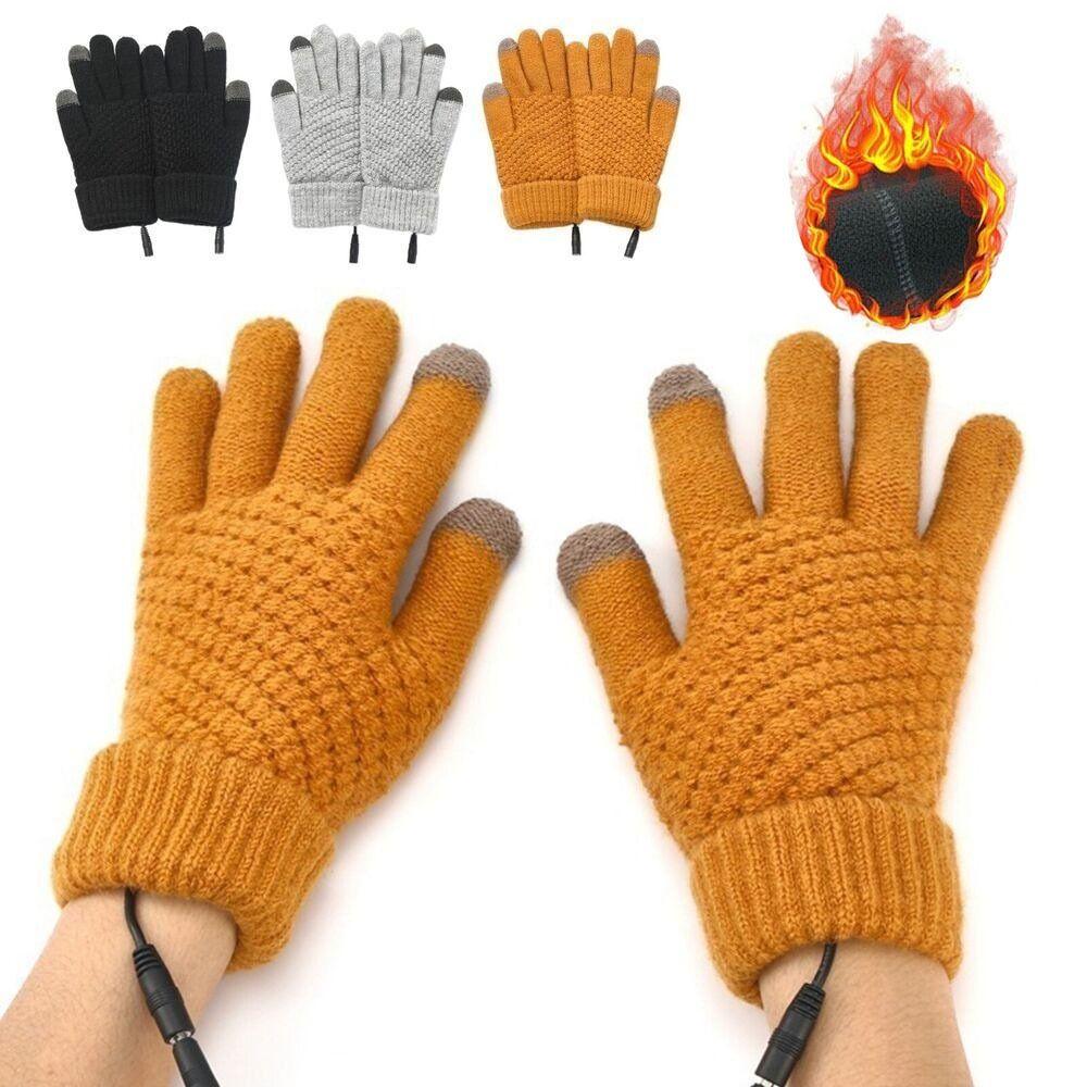 Утолщенные вязаные перчатки с сенсорным экраном, перчатки с подогревом, зимние электрические варежки, полнопалые грелки