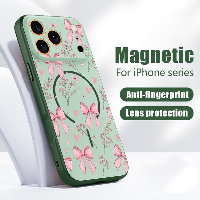 Pink Bowknots Floral Pattern For iPhone 17 Pro Max Funda iPhone 16 15 14 13 Pro Max Skin Feeling Magnetic For Magsafe Shockproof Bumper Cover