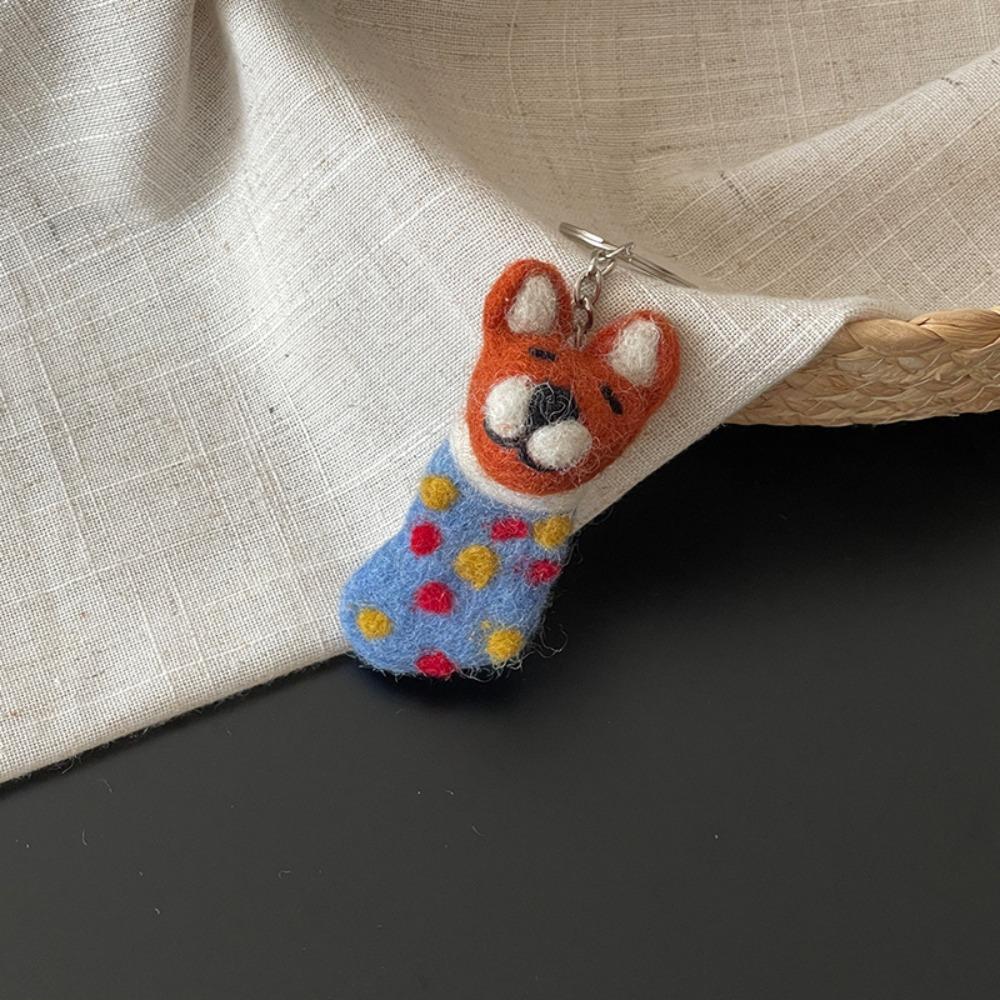Puppy Wool Felt Animal Pendant Dog Cartoon Keychain Cartoon Rabbit Keyring Couple