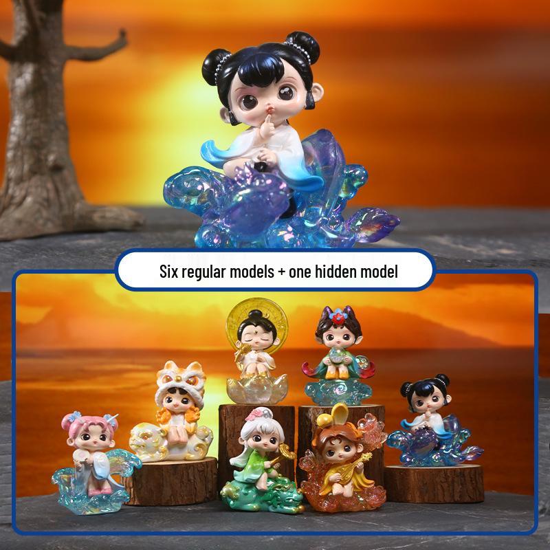 Ancient Style Creative Ornament: Mountains and Seas Design Desktop Decoration - Cute Girl Gift Blind Box