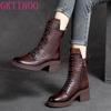 Fashion GKTINOO 2025 Cow Leather Quality Women Shoes Autumn Winter Square Med Heel Ankle Boots Lace Up Zipper Ladies Pumps Size 35-40