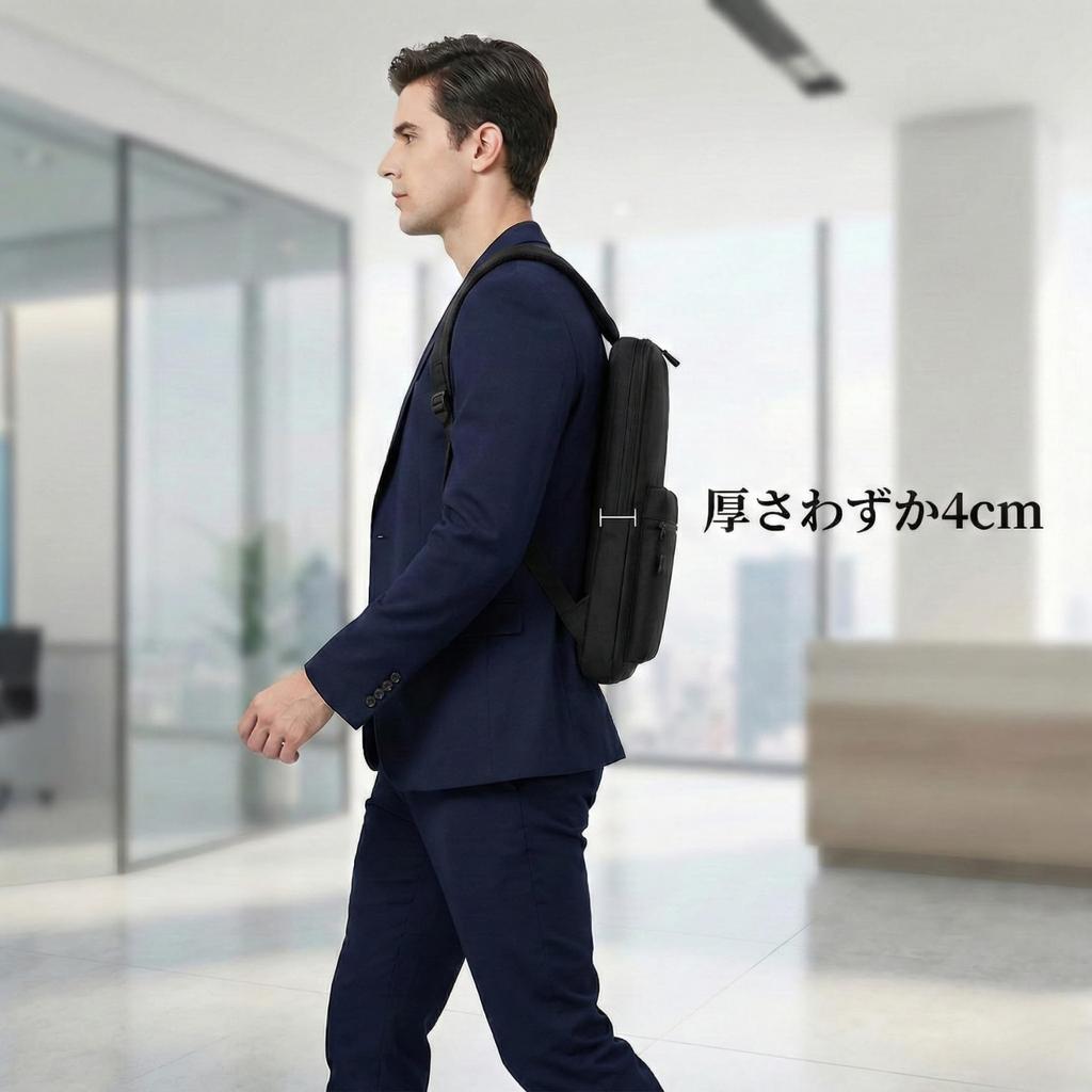 Slim 4cm Oxford Easy to Use for Laptops and Tablets Fuji-cellar Backpack, Thick, Fabric, Lightweight, Waterproof, (Black)