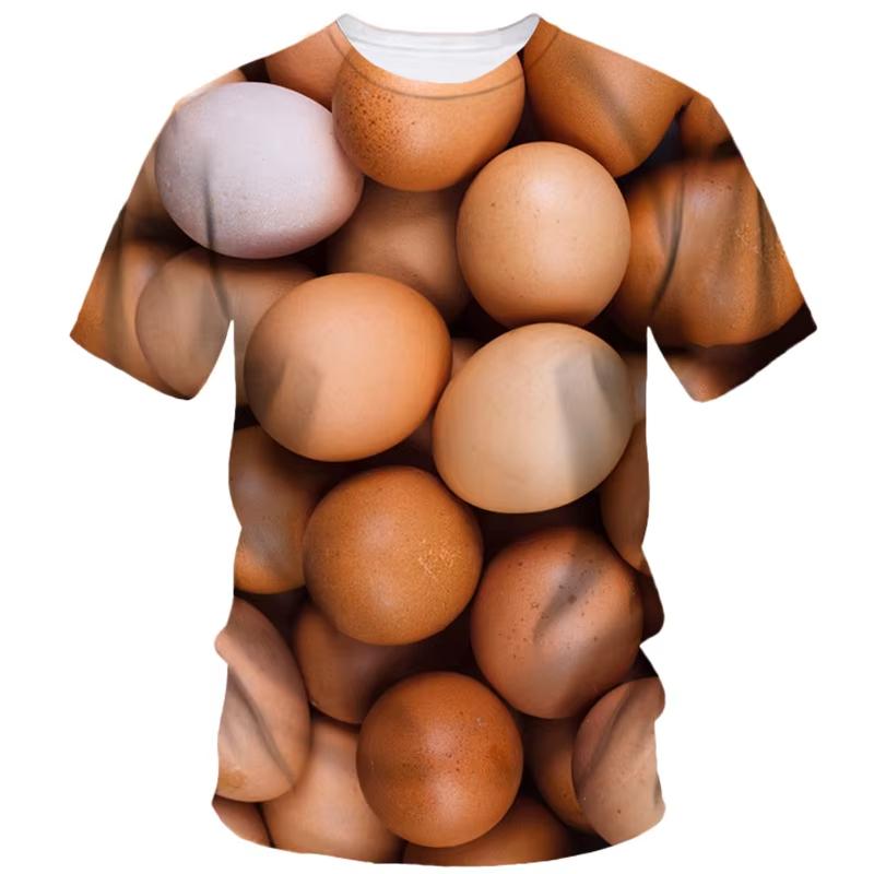 Funny Egg Pattern T-shirts 3D Printing Food Short Sleeve Round Neck Cool Design Men's T-shirts