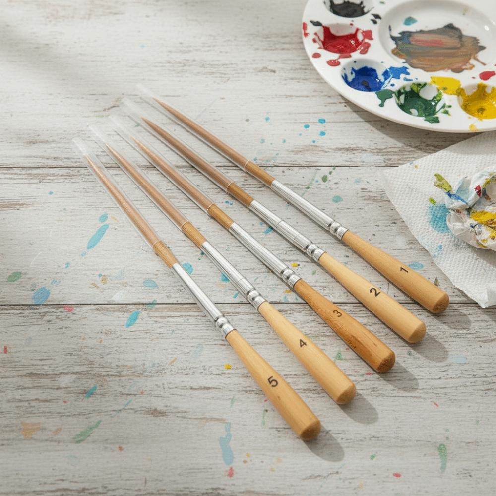 5Pcs Smooth Strokes Long Line Brush Set Wood  Handle Art Paint Brushes  Comics Painting
