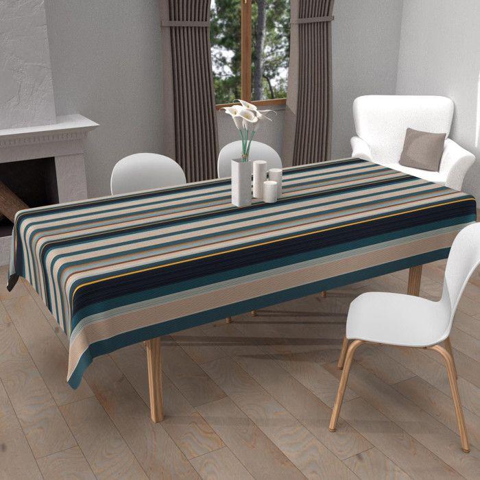 Stain-resistant Printed Tablecloth, Rectangle, 140x200 Cm, BAYADERES Blue, by Soleil d'Ocre