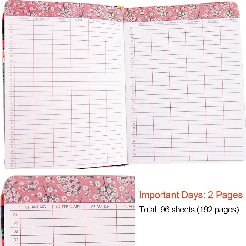 Floral Leather Cover Planner Notebook Daily Weekly Monthly Planner Stationery Office Supplies A5 A6