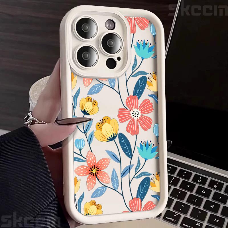 Pink Peach Flower Phone Case For iPhone 16 16E 15 14 13 12 11 Pro Max X XR XS Max 7 8 Plus Anti-Drop Silicone Soft Cover