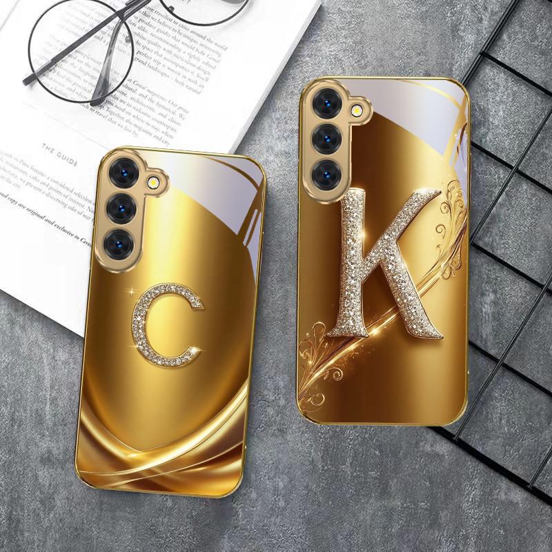 Золотое кольцо с лавровым листом Для Samsung Galaxy S26 S20 FE S21 S22 S23 Plus S24 Ultra S25Ultra S21+ S22Plus Золотой стеклянный чехол для телефона