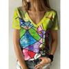 Женская летняя повседневная футболка с V-образным вырезом и короткими рукавами, с модной 3D-печатью, подходит для прогулок или для дома