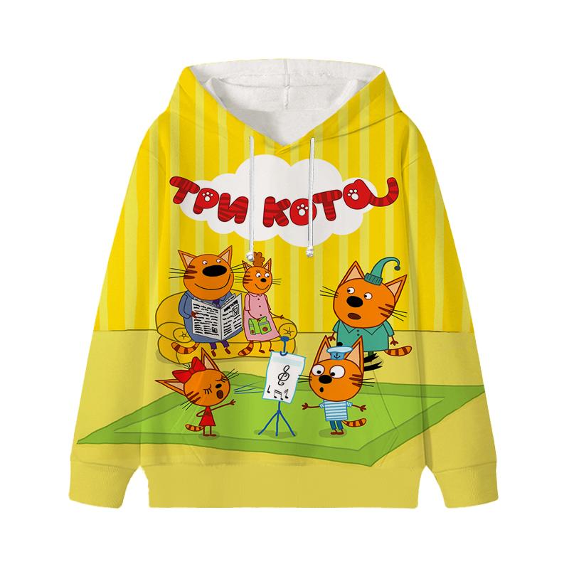 Толстовка с капюшоном Three Kittens E-cat Family для детей, милая детская осенняя толстовка с рисунком манги, детская одежда для девочек и мальчиков, толстовки с капюшоном
