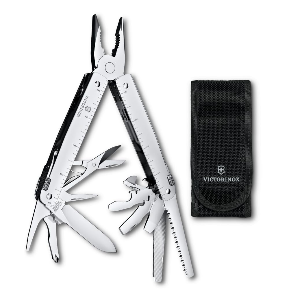 VICTORINOX Swiss Tool MX Silver с нейлоновым чехлом, швейцарский армейский нож, многофункциональный нож, плоскогубцы, швейцарский мультитул с 26 функциями и фиксатором []