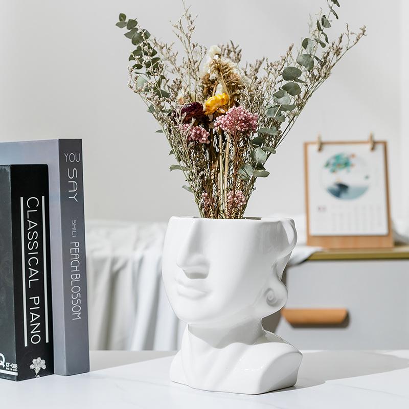 Creative Statue Flower Pot Ceramic Succulent Pot Planter Desktop Art Ornaments Plant Pot Home Decor Garden Decoration