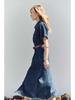 2025 Cotton French Retro Slimming Denim Shirt Dress – High-End Waist-Cinching Long Dress for Women, Autumn Collection