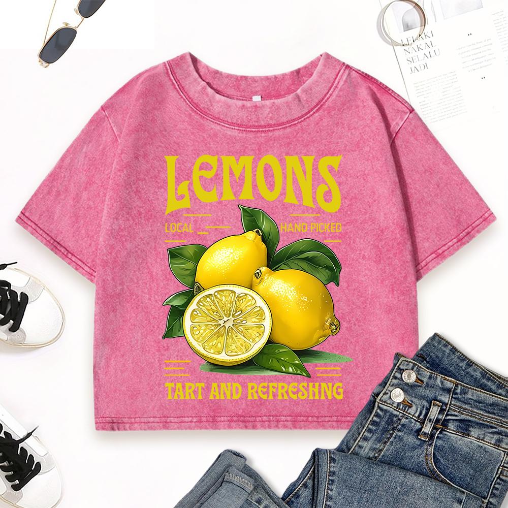 Lemons Local Hand Picked Printing Washed T Shirt Women Cotton Casual T Shirts Slim Summer Clothes Comfortable Top