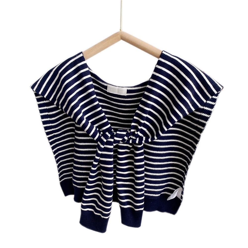 Women's Striped Knit Shawl: Spring/Autumn Collarless Vest Scarf for Air-Conditioned Rooms