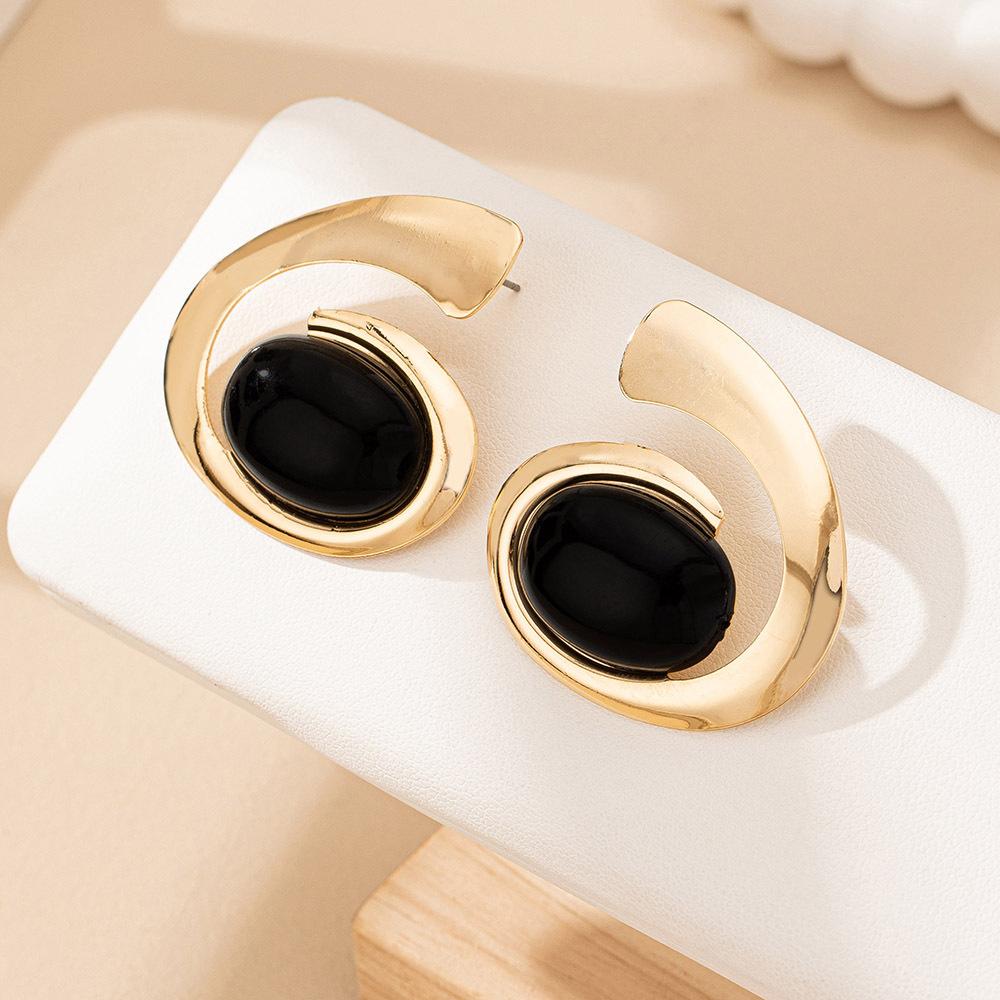 Геометрические серьги-пусеты с бирюзовым жемчугом в форме буквы C, ретро-элегантность, серьги для темпераментных женщин