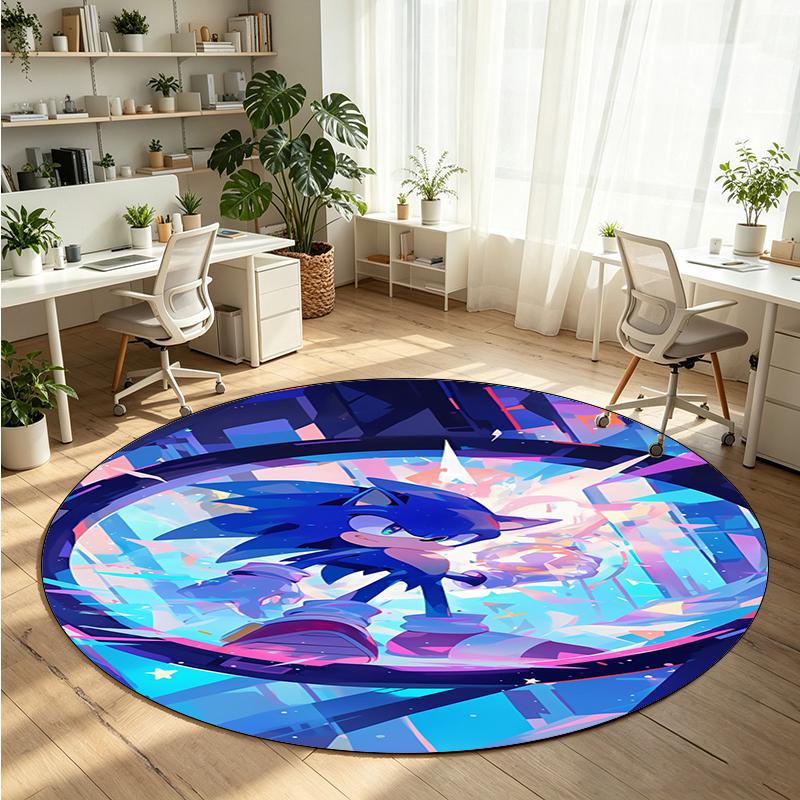 Sonic the Hedgehog Printed Round Crystal Velvet Rug Soft Non Slip Floor Carpet For Bedroom Holiday Gift