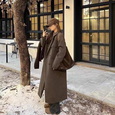 Зимнее шерстяное пальто женское высокого класса модное повседневное пальто свободного фасона