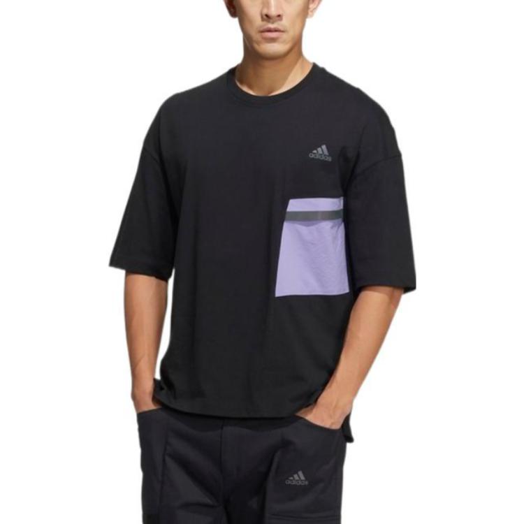 adidas Футболка с коротким рукавом и круглым вырезом с логотипом в стиле пэчворк, унисекс, черный цвет HE7346