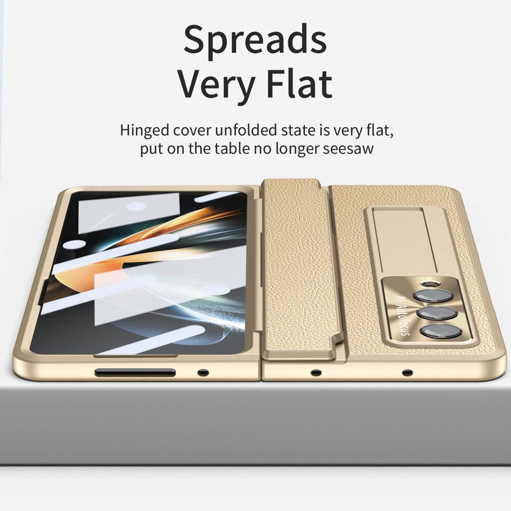 Zfold4 Front Glass Film Plating Leather Case For Samsung Galaxy Z Fold 4 Fold4 Fold3 Fold 3 5g Phone Accessories Cases