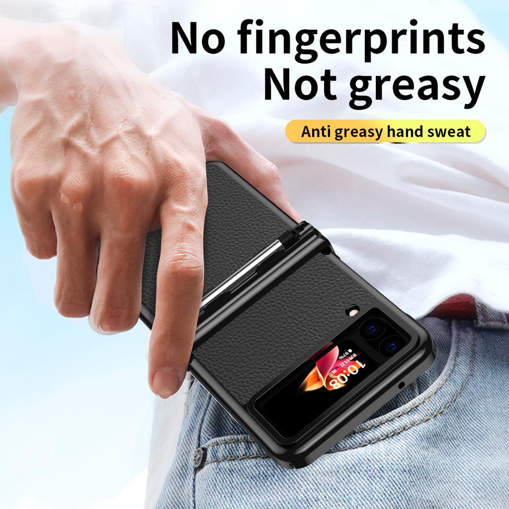Чехол для телефона с сенсорным пером, 2 шт., чехол на петлях для Samsung Galaxy Z Flip 4 Flip4 5g, чехол для ручки с прорезями, кожаная задняя крышка, капа
