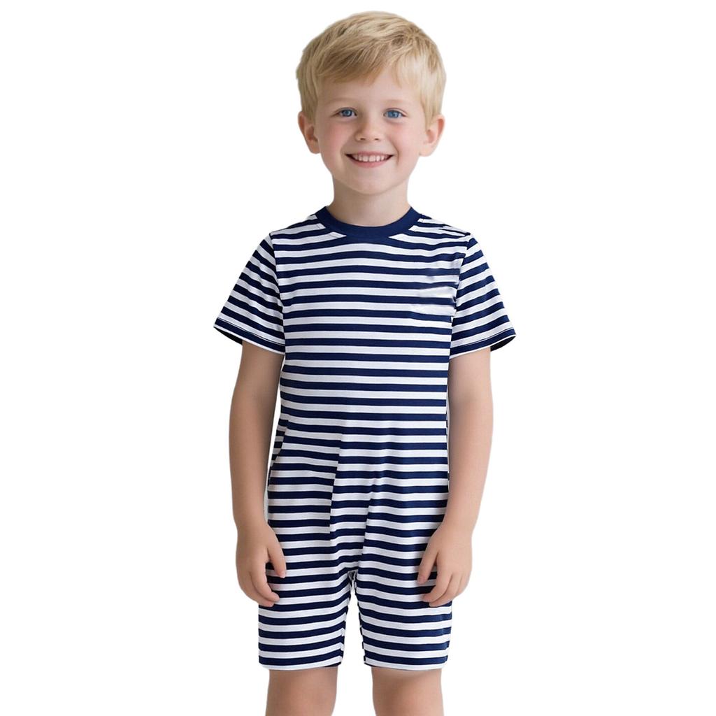 Thigh-Length Anti-Strip Romper for Kids: Invisible Back Zip, Breathable Short Sleeve, Ideal for Sensory & Behavioral Care