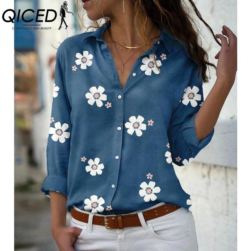 QICED 38 цветов Женская модная повседневная блузка с длинным рукавом и воротником ПОЛО