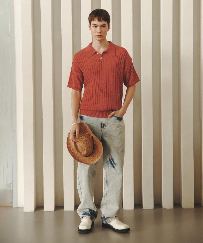 KNITTED Linen Cable Collar Half Knit Orange