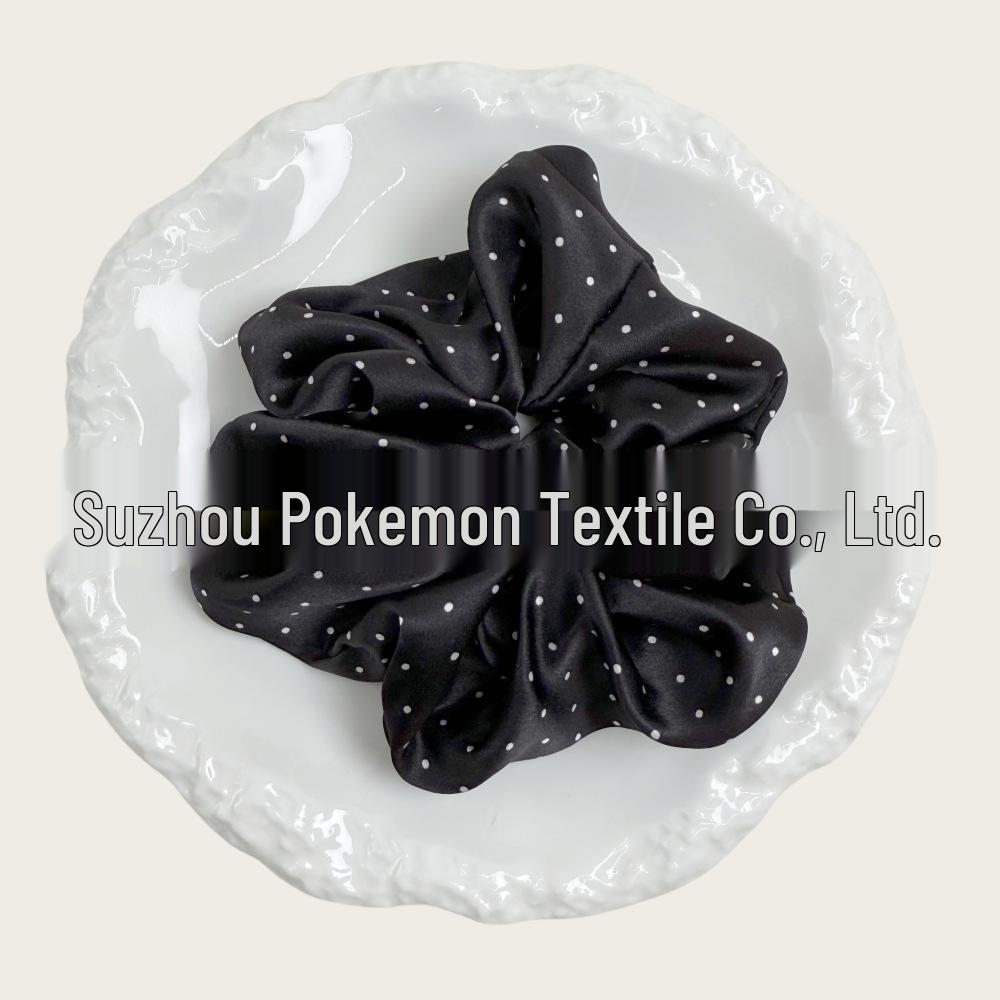 Шелковый резинка-скранчи в корейском стиле в горошек - 100% шелк тутового дерева, доступна в больших, средних и маленьких размерах (19 момми)