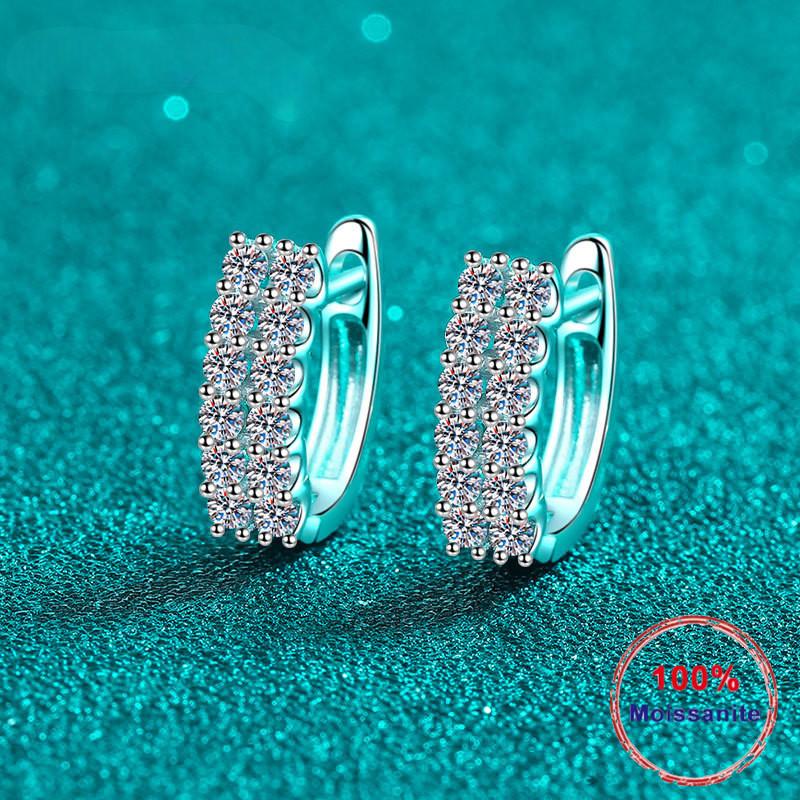 Серебряные серьги с муассанитом S925, женские серьги-гвоздики с двойными рядами бриллиантов для девочек, сертифицированные GRA, всего 2 карата
