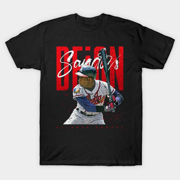 Asian Size Men Black Print T-shirt Deion Sanders No-Cut Heat Transfer Print Cotton Tshirt
