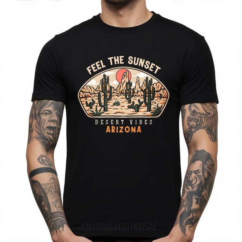 Streetwear Summer For Man Tshirt Feel The Sunset Desert Vibes Arizona Short Sleeve Breathable ONeck Tees Male Workout Tshirt