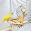 Wooden Parrot Perch Stand with Shell Mirror Feeding Bowls and Rope Bird Cage Accessory for Budgies Lovebirds and Parakeets