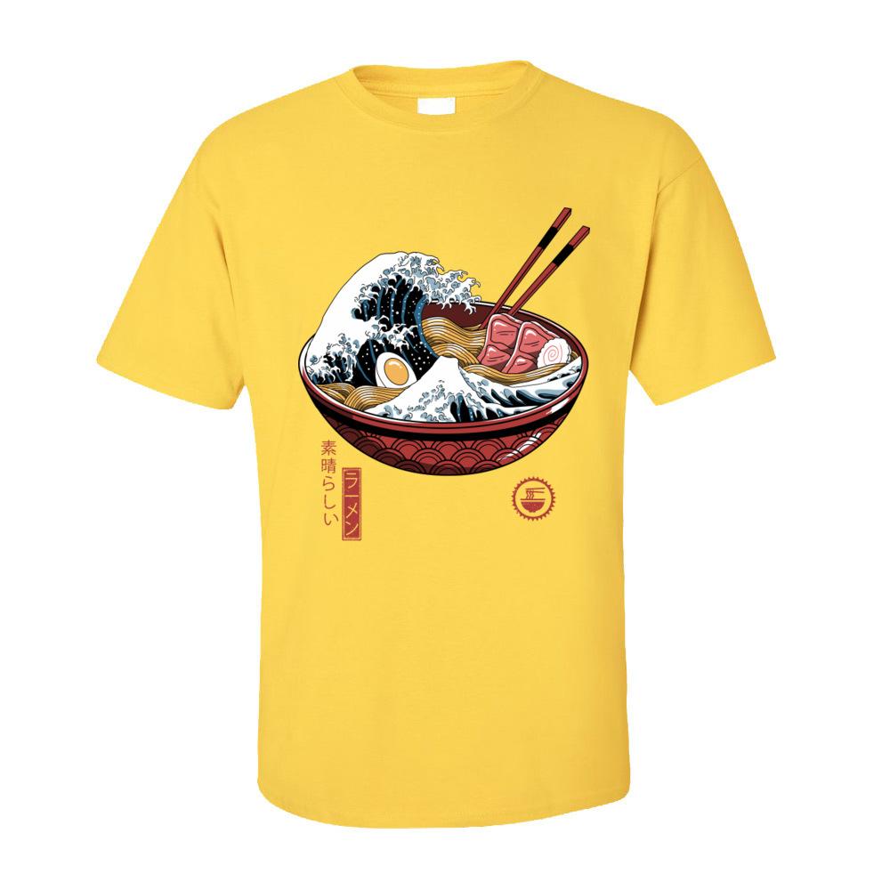 Печать Great Ramen Wave Белые Топы Футболка для Мужчин Классический Японский Стиль Круглый Вырез 100% Хлопок Короткий Рукав Футболка Лапша Топы