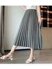 Pleated Large Swing A Word Umbrella Skirt Long Skirt Spring Summer Elastic High Waist High Temperature Pleated Retro Thin Middle Length Bustier Skirt