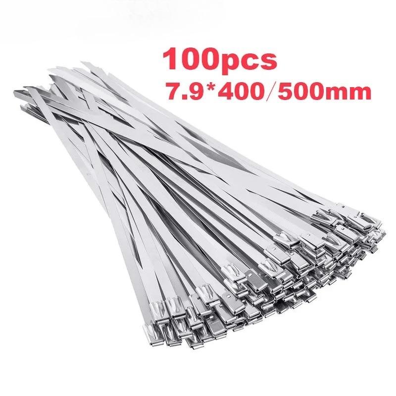 100Pcs Width 7.9mm Ties Multi-Purpose Locking Cable Metal Zip Ties Stainless Steel Zip Tie Exhaust Wrap Coated Locking Cable