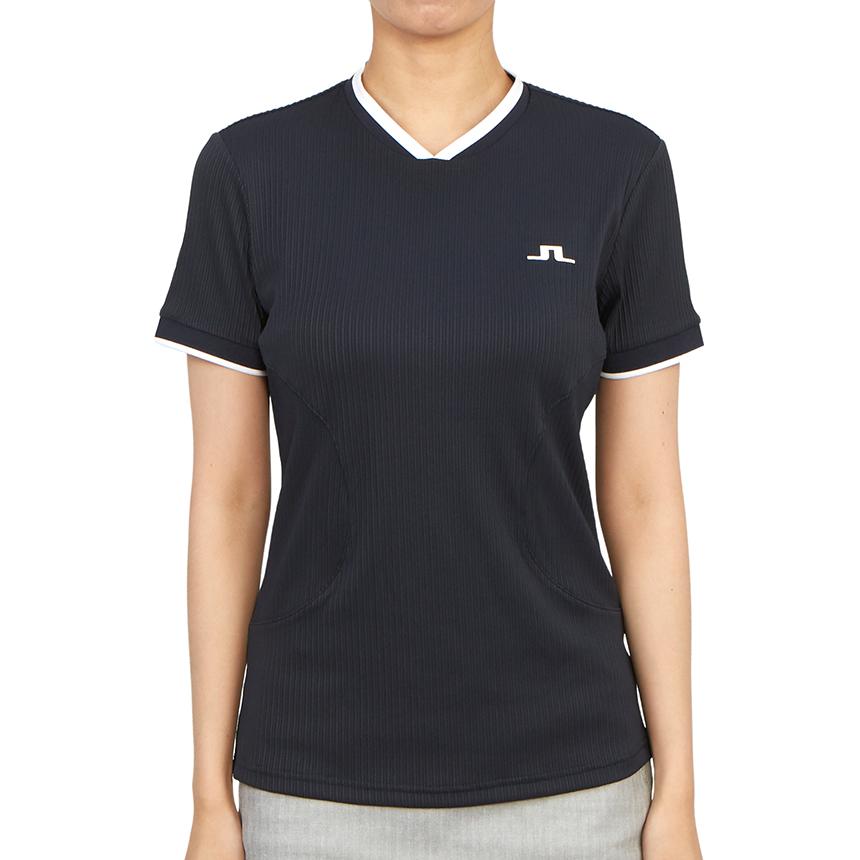 J.Lindeberg Solid Color V-Neck Casual Short Sleeve T-Shirt Women tops Black GWJT07583-6855