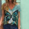 V-neck Short Sleeved Top with Sexy 3D Animal Butterfly Dragonfly Print Women's T-shirts