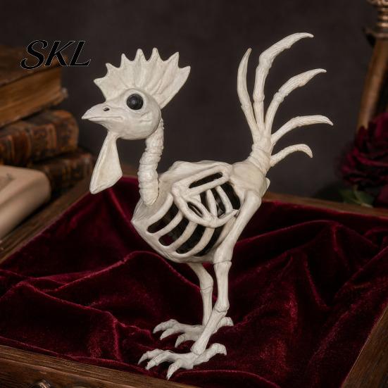 Realistic Animal Skeleton Halloween Rooster Statue, Resin Chicken Bone Figurine for Yard Lawn, Life Size Spooky Outdoor Garden Decor Haunted