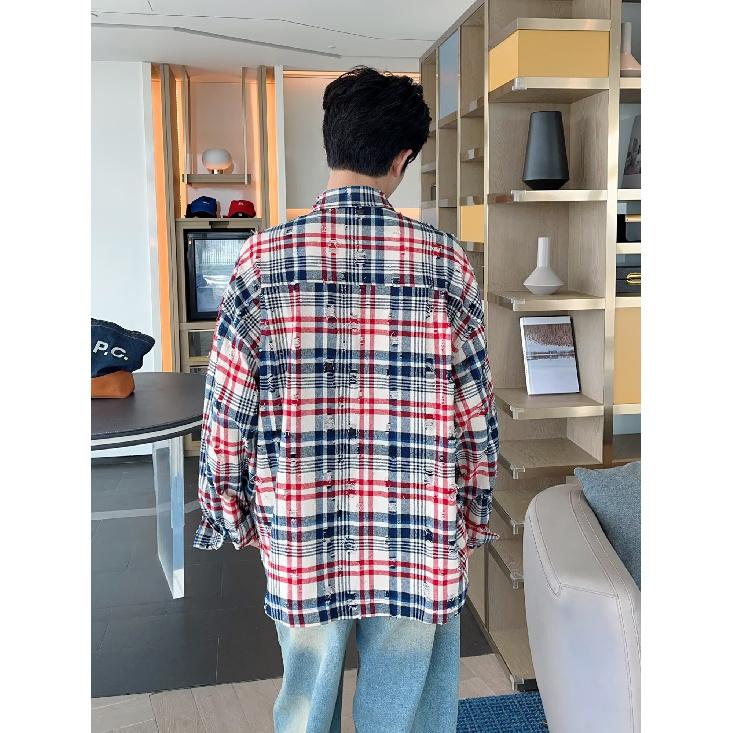 2024 Клетчатая рубашка с длинным рукавом в японском стиле Гонконга Ins Свободная рубашка для мальчиков Летнее модное универсальное повседневное пальто
