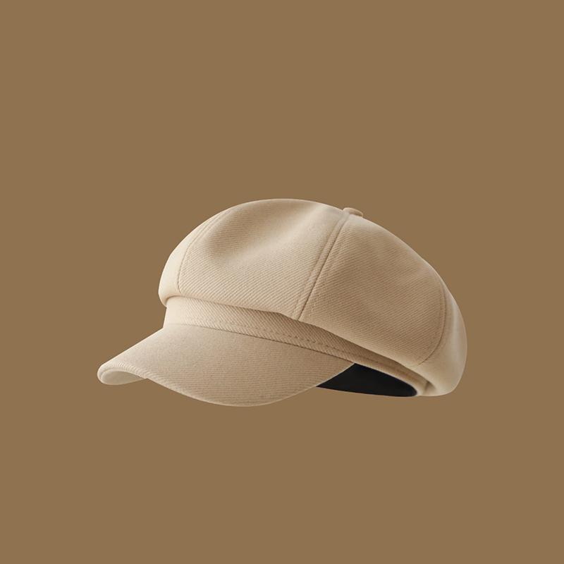 Winter Woolen Berets for Women Vintage Solid Color Octagonal Hat Autumn Warm Thick Newsboy Cap