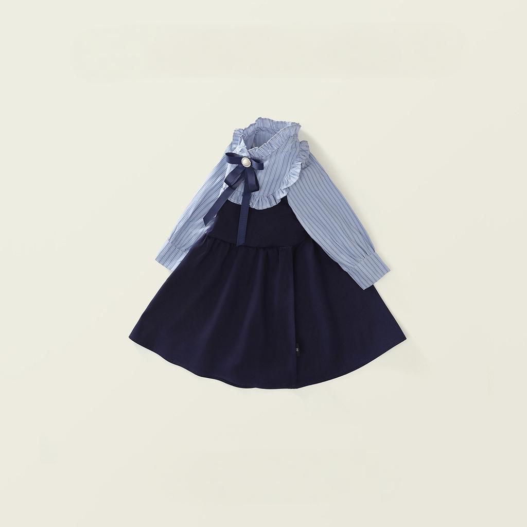 Платье в стиле преппи для девочек, весна-осень 2024, детские полосатые платья контрастного цвета с длинными рукавами, официальная одежда для студентов