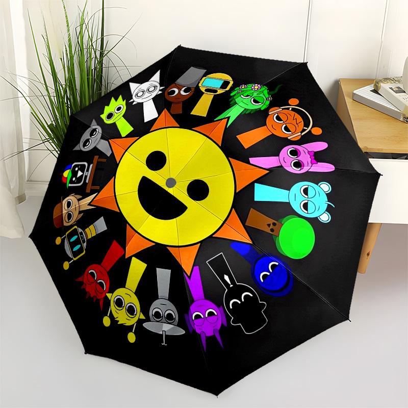 1pc Colorful Characters Around Sun Umbrella with Plastic Handle,Suitable for All Seasons Home Travel Outdoor UmbrellaM945