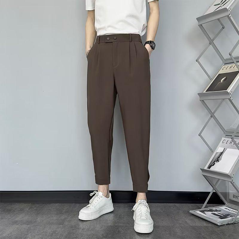 Men's Trendy Korean Style Slim Fit Nine-Point Suit Pants for Spring and Summer