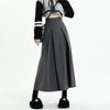 Vintage Grey Suit A-line Skirt Women's Spring Autumn College Style High Waist Pleated Midi Skirt