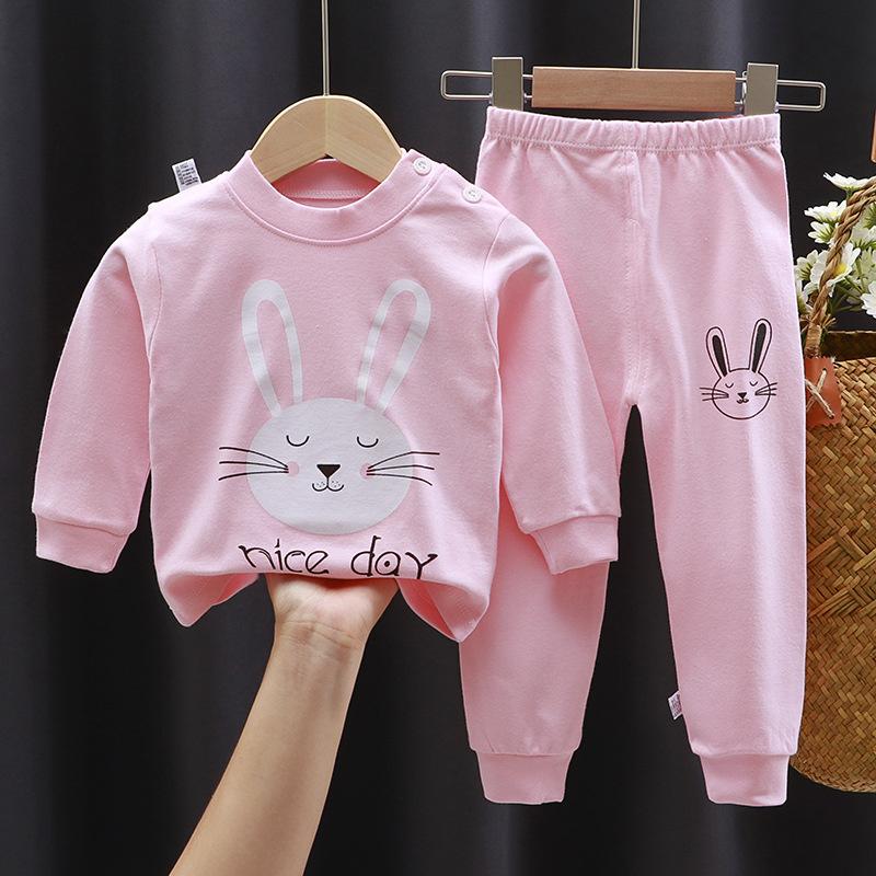 Cartoon Kids 100% Cotton Underwear Set Boys & Girls Thermal Pajamas Soft Long Sleeve Top & Pants Cozy Homewear & Sleepwear