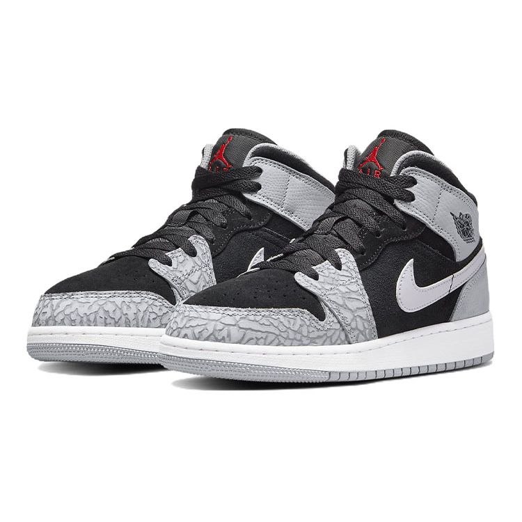 Детские кроссовки Air Jordan 1 Mid SE GS Elephant Toe Серый Черный Белый DM6216-016